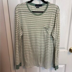 Polo Ralph Lauren Green Cream Stripe Long Sleeve Tee Shirt, L